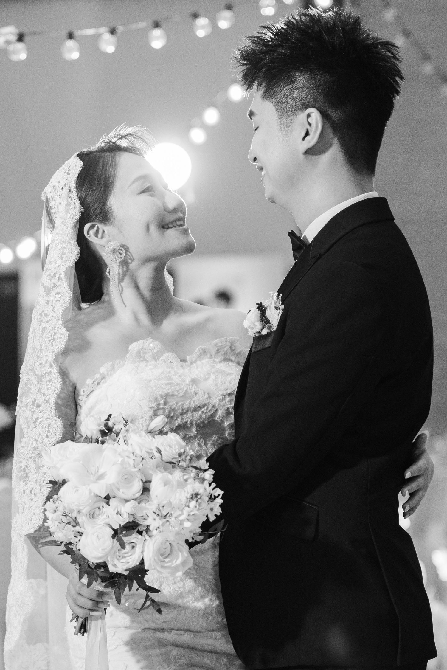 Bride and groom exchanging first look at Rh Hotel Jasmine Ballroom, Sibu, Sarawak.