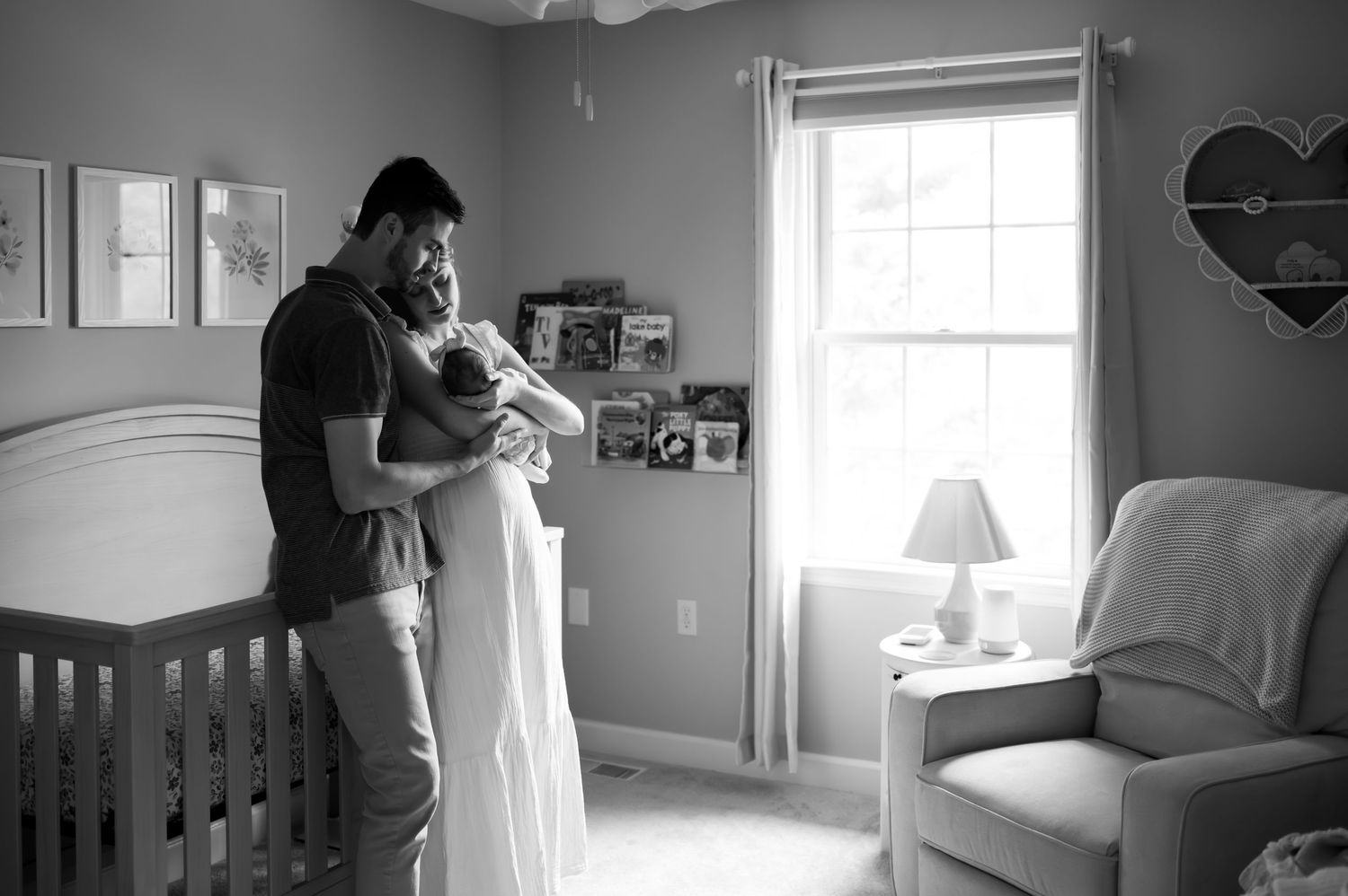 Panoramic view of a nursery room with natural light streaming through windows created by Storms Photography in Pennsylvania.