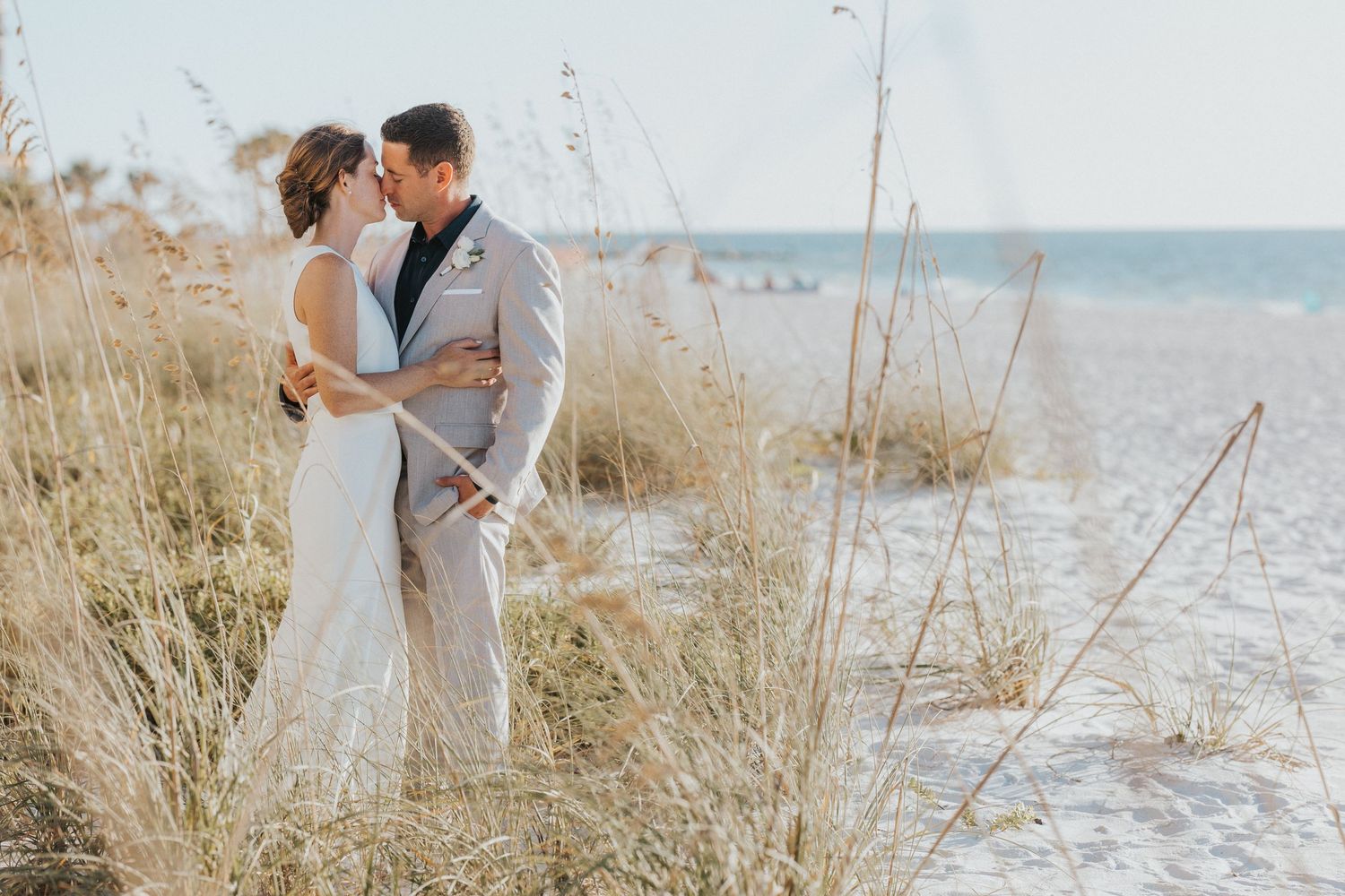 Romantic Bride & Groom Beach Portrait | Marco Island Wedding Photography | Bride & Groom Embrace | Ocean Beach Wedding