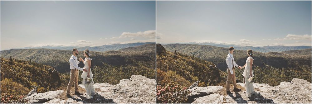 Wedding portraits captured against sweeping mountain vistas and dramatic rock formations.