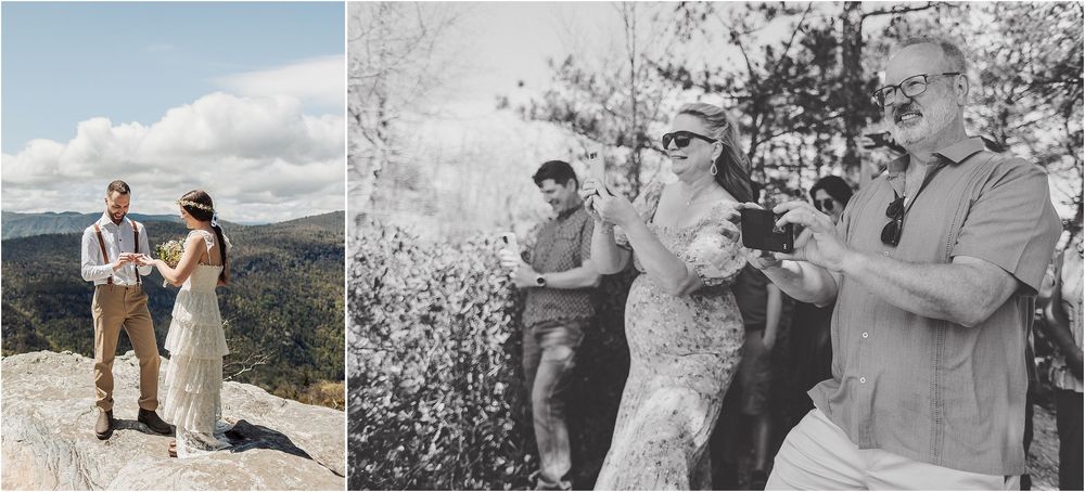 A couple shares intimate moments during their mountain wedding ceremony with stunning scenic views.