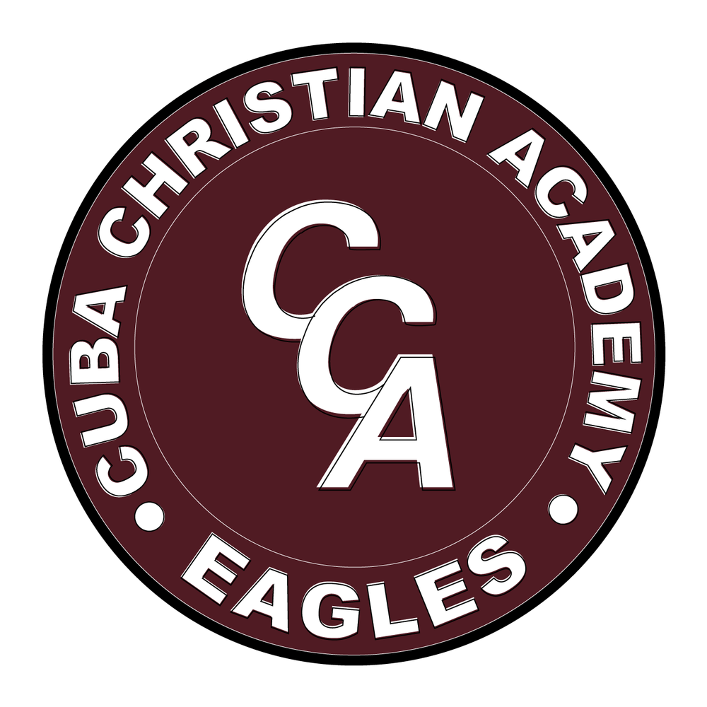 Christian Academy athletic logo in maroon oval shape featuring stylized CA letters.