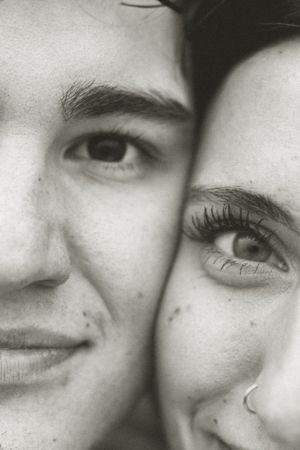 Black and white close-up photo of eyes and facial features in an artistic series of cropped portraits.