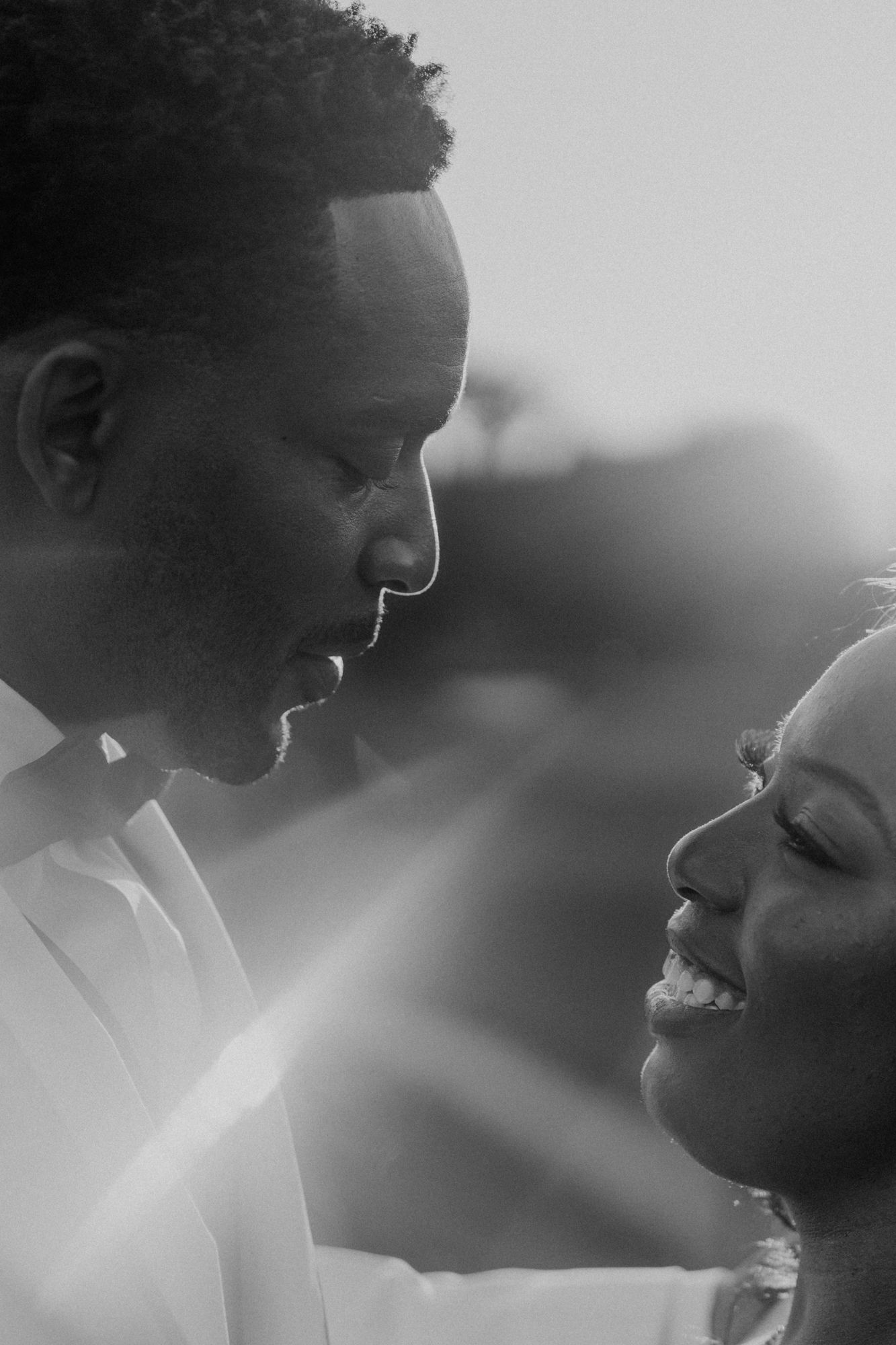 Intimate candid moment between couple during a documentary wedding in Portugal