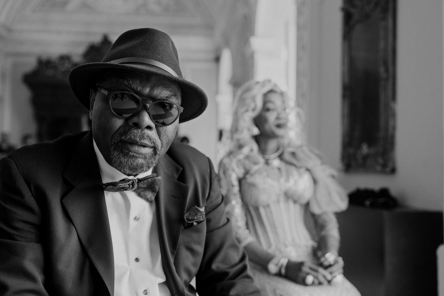 Candid portrait of a wedding guest during a relaxed wedding celebration in Portugal