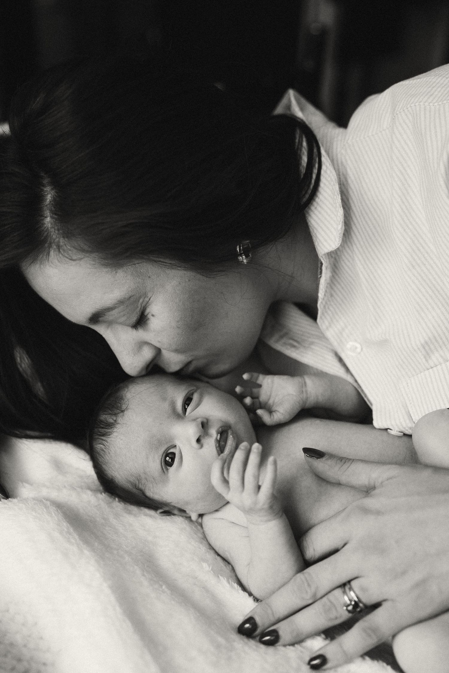 Tender black and white portraits showing gentle affection and connection.