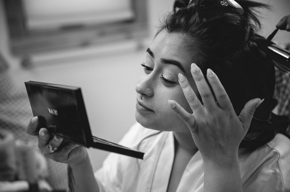 Black and white photo series showing a person with headphones listening to music with closed eyes and peaceful expression.