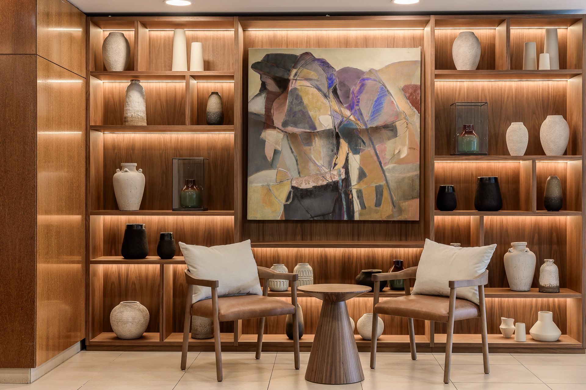 Hotel lobby with natural light and wooden materials in the Algarve, architectural photography by Parallel Studios