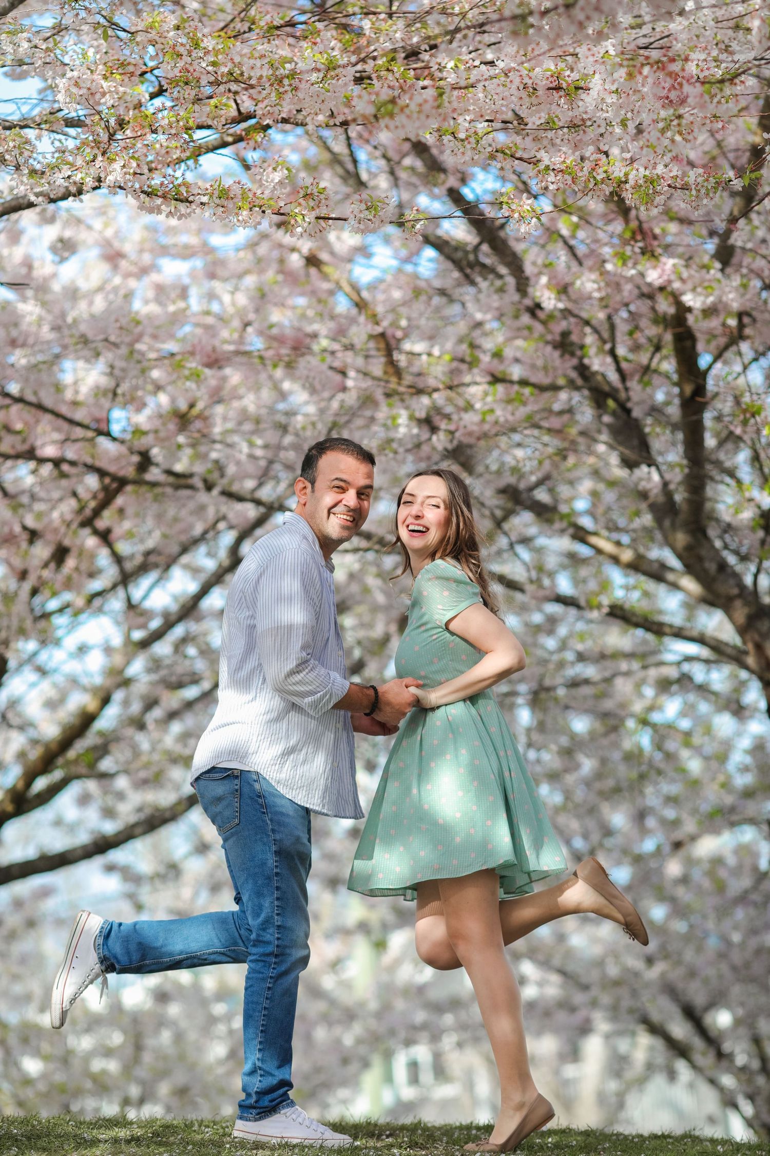 Anniversary couple photoshoot in Richmond BC cherry blossoms