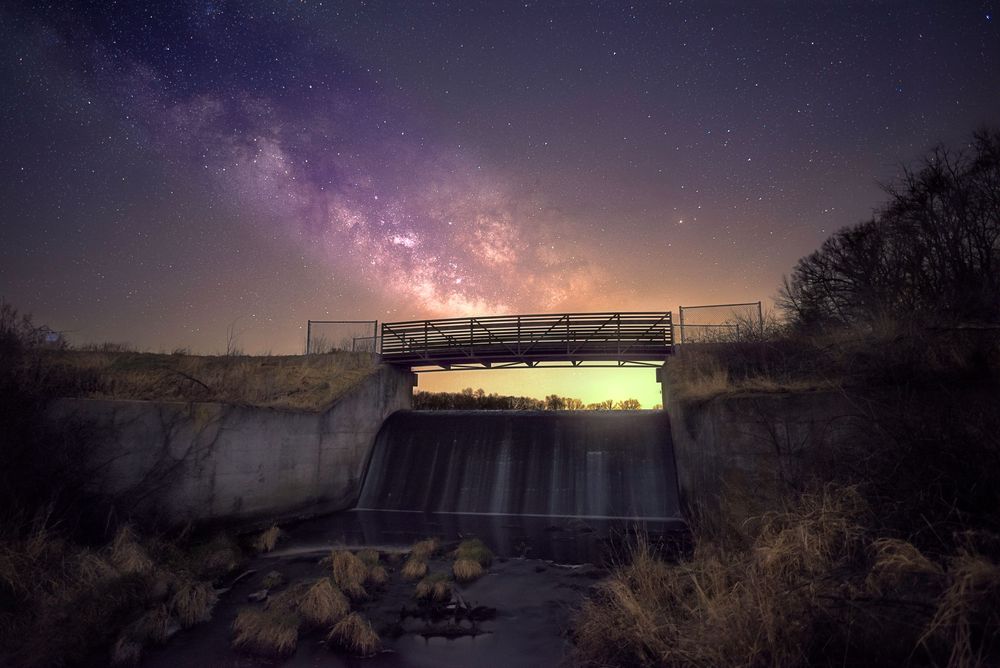 milky way over Dam at briggs woods state park, iowa landscape photographer, iowa astrophotography