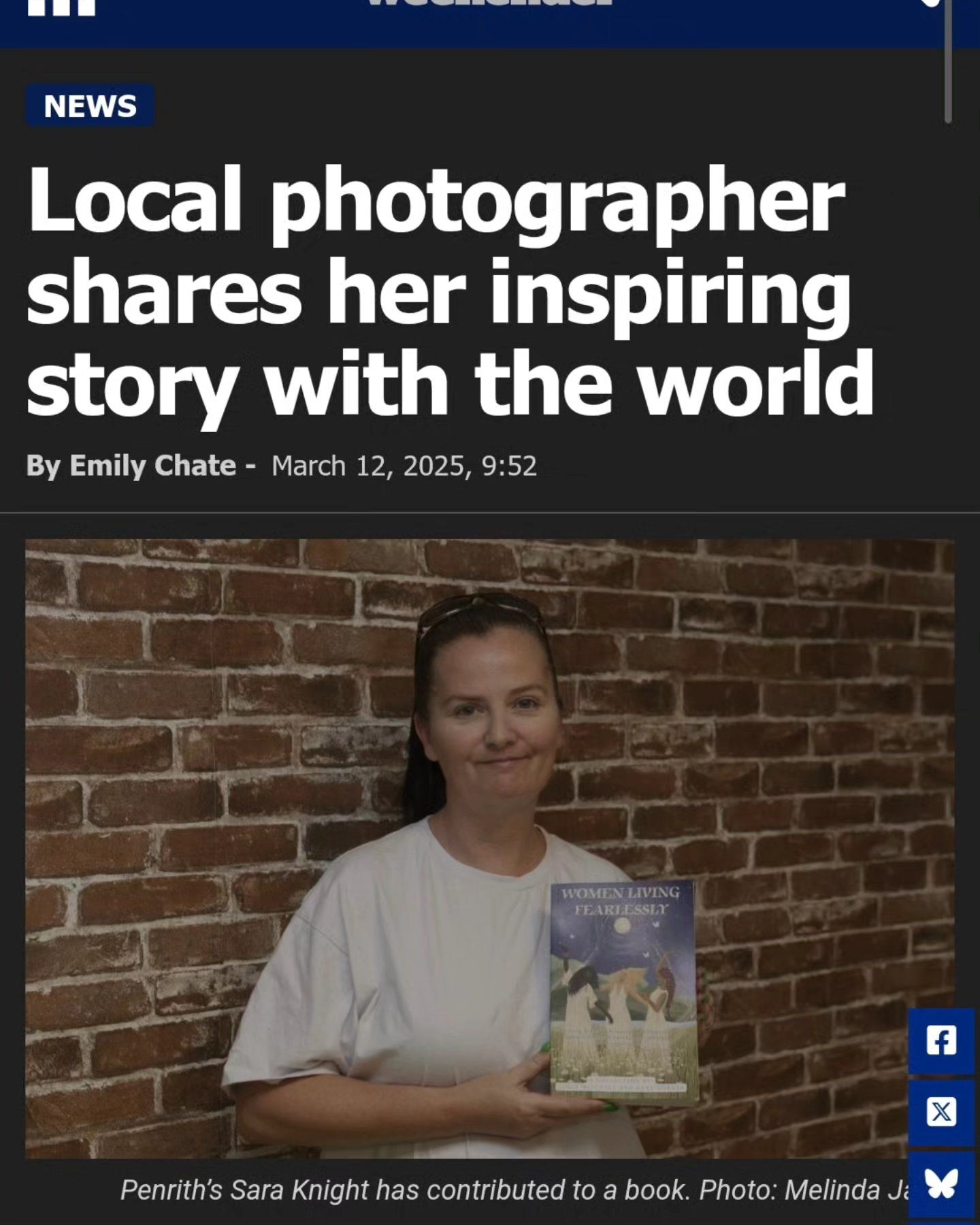 News article header about local photography with exposed brick background.