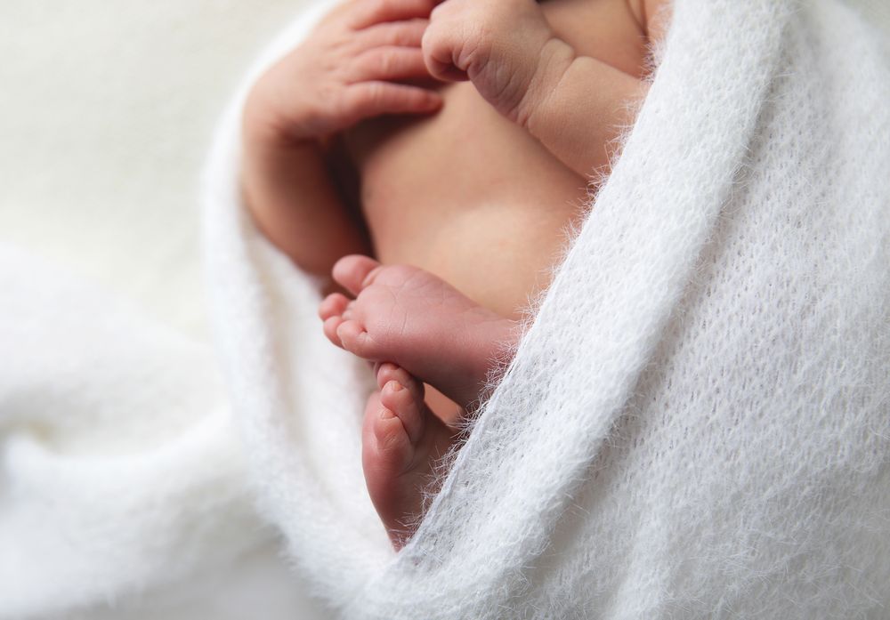 A pair of hands holds a perfectly swirled white frosting on a white background, showcasing delicate pastry details. During a newborn session