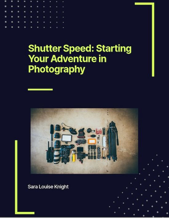 Photography equipment and gear laid out in organized flat lay on beige background.