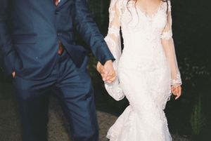 Close-up shots of wedding dress details and elegant bridal styling.