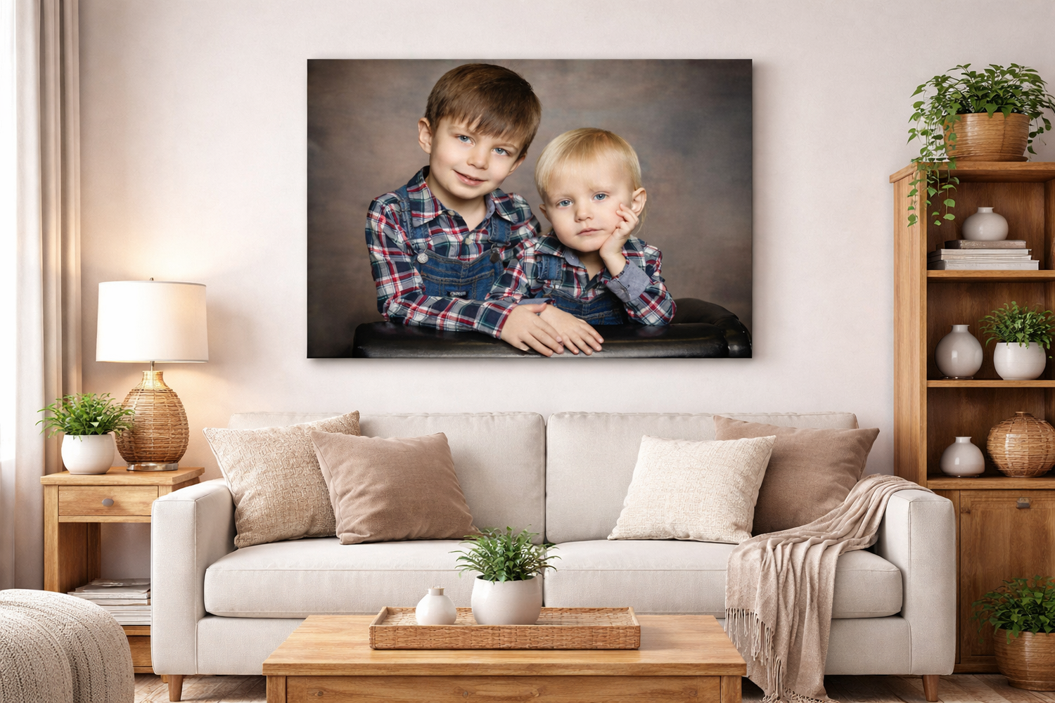 Wall display featuring framed studio portraits of recent clients