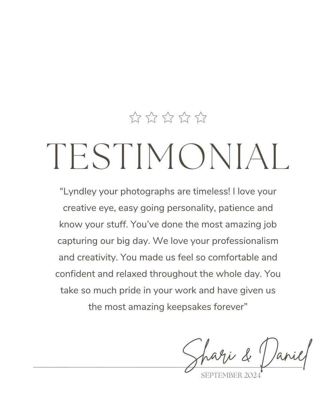 Client testimonial for photography services with minimalist design and star rating.