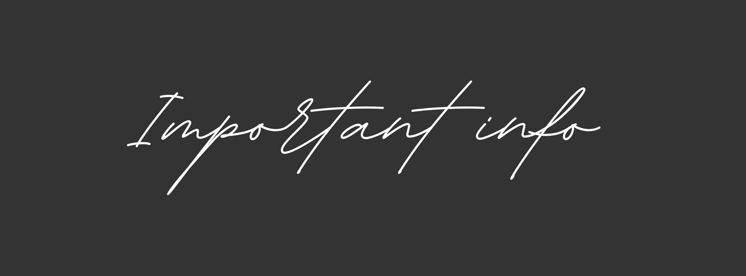 Stylish text reading 'Important info' in cursive on dark gray background.