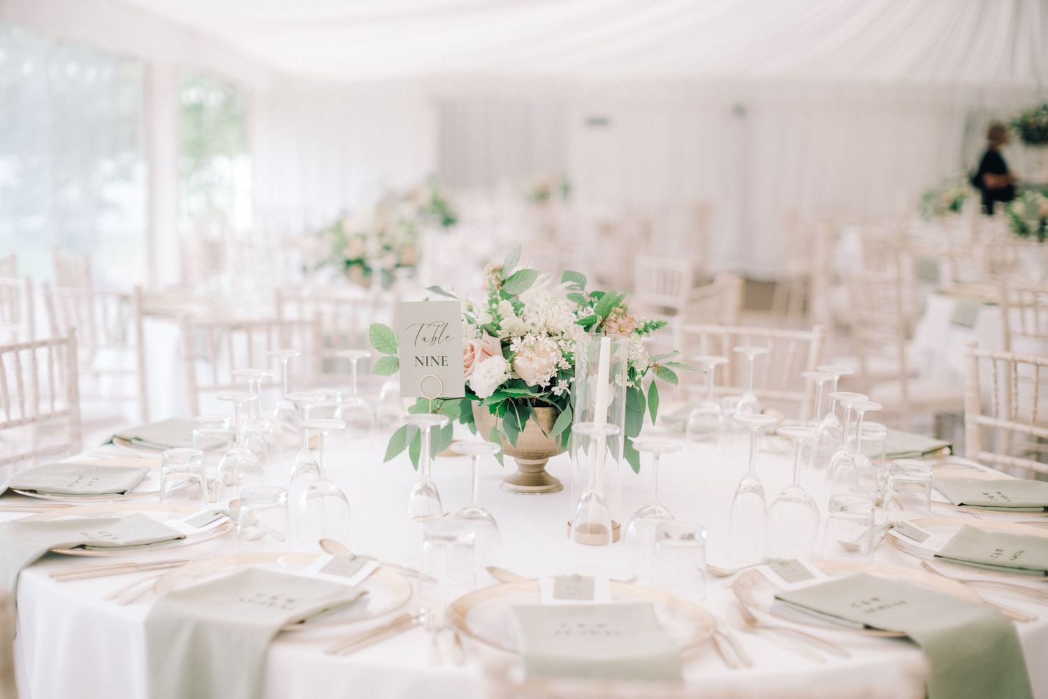 Luxury tablescape in wedding tent. Maritime wedding photographer and videographer