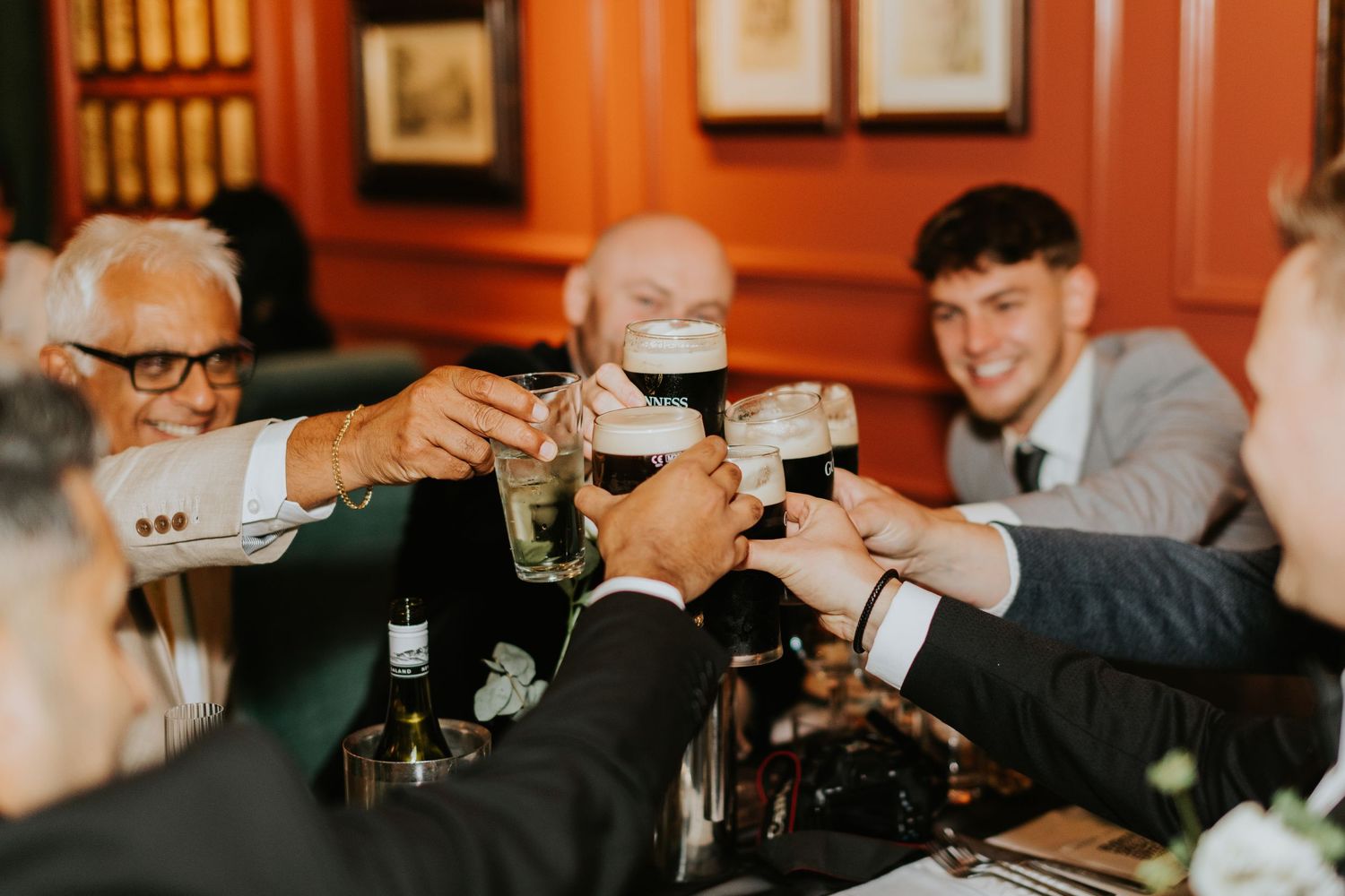 Guests cheers! at wedding reception