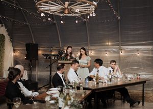 Bridesmaid speeches at Farmer Brown's Greenhouse, Moncton wedding photographer, Outdoor fall wedding in rustic elegant greenhouse venue NB