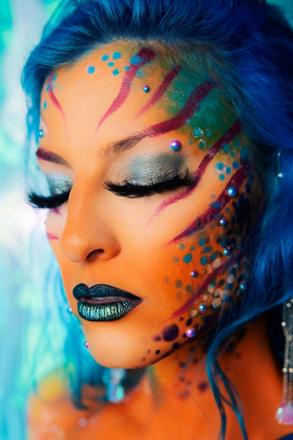 fine art portrait photography, aquatic aesthetic, surreal fantasy portrait, ocean-inspired art, iridescent photo series, fantasy photography