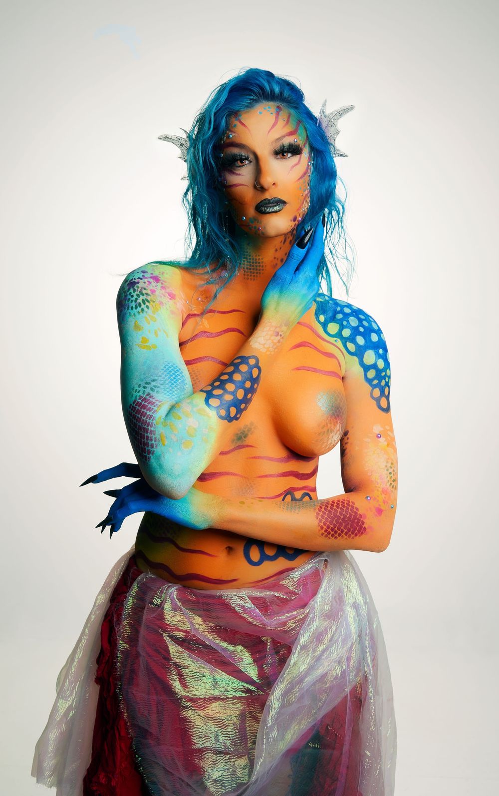 fantasy photography, fish lady body paint, underwater fantasy concept, creative body art, fine art portrait photography