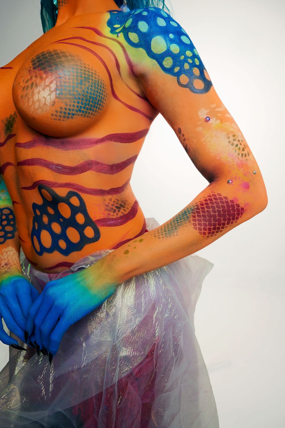 fantasy photography, fish lady body paint, underwater fantasy concept, creative body art, fine art portrait photography