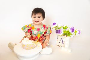 A series of birthday party photos showing a cake, decorations, and celebratory moments against a white background.