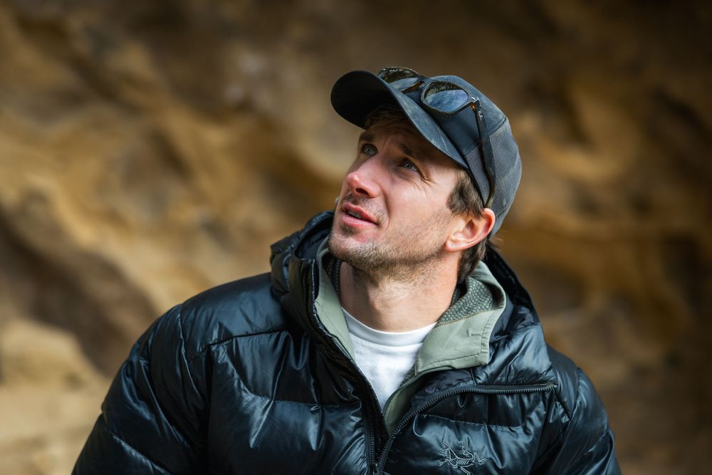 American climber Jordan Cannon posing for portrait in Smith Rock, USA. Climbing photography and film by Jan Virt.