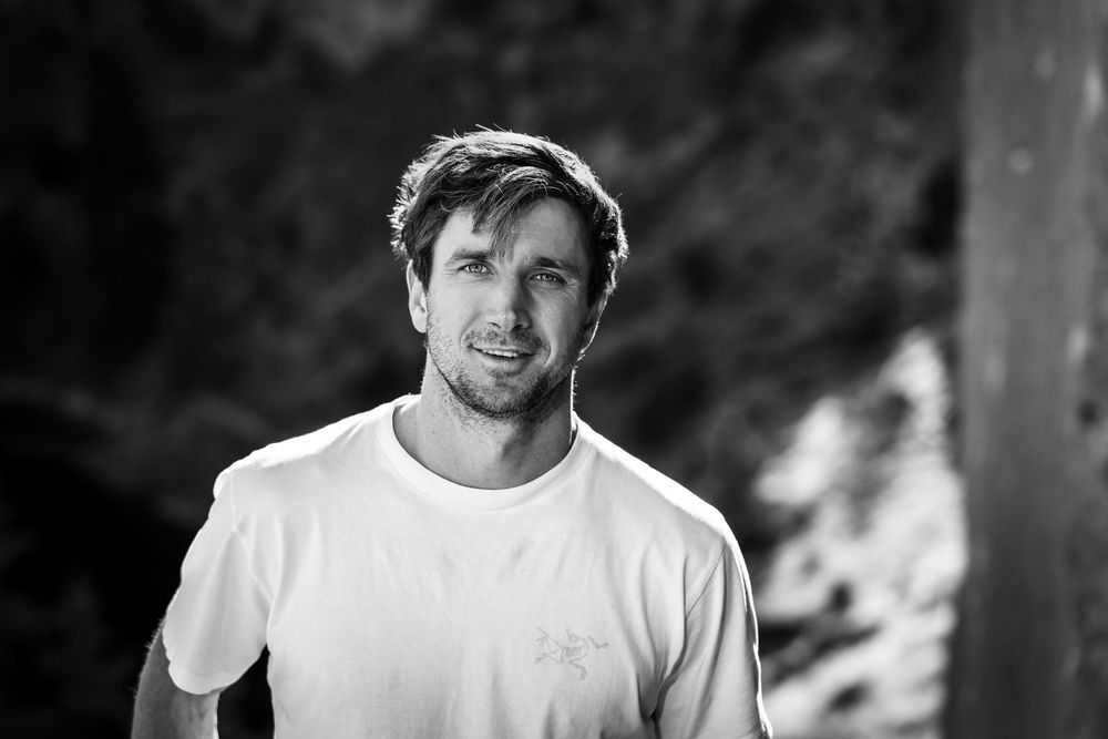 American climber Jordan Cannon posing for portrait in Smith Rock, USA. Climbing photography and film by Jan Virt.