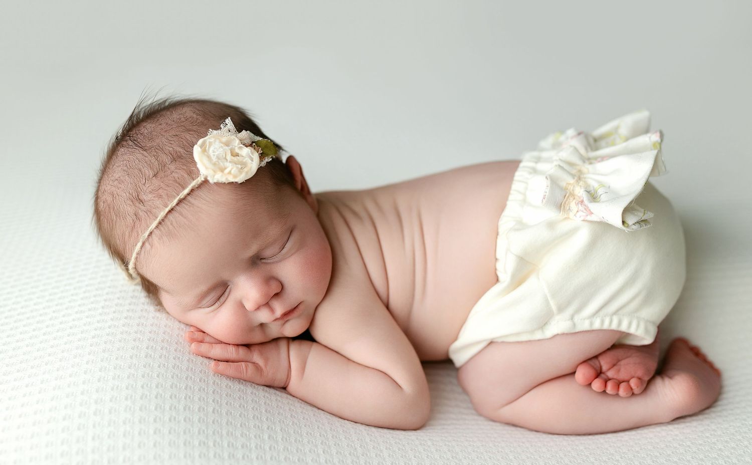 Newborn girl with bum up and ruffle pants. Greenville, SC newborn photographer, Easley SC newborn photographer, Upstate SC newborn photograp
