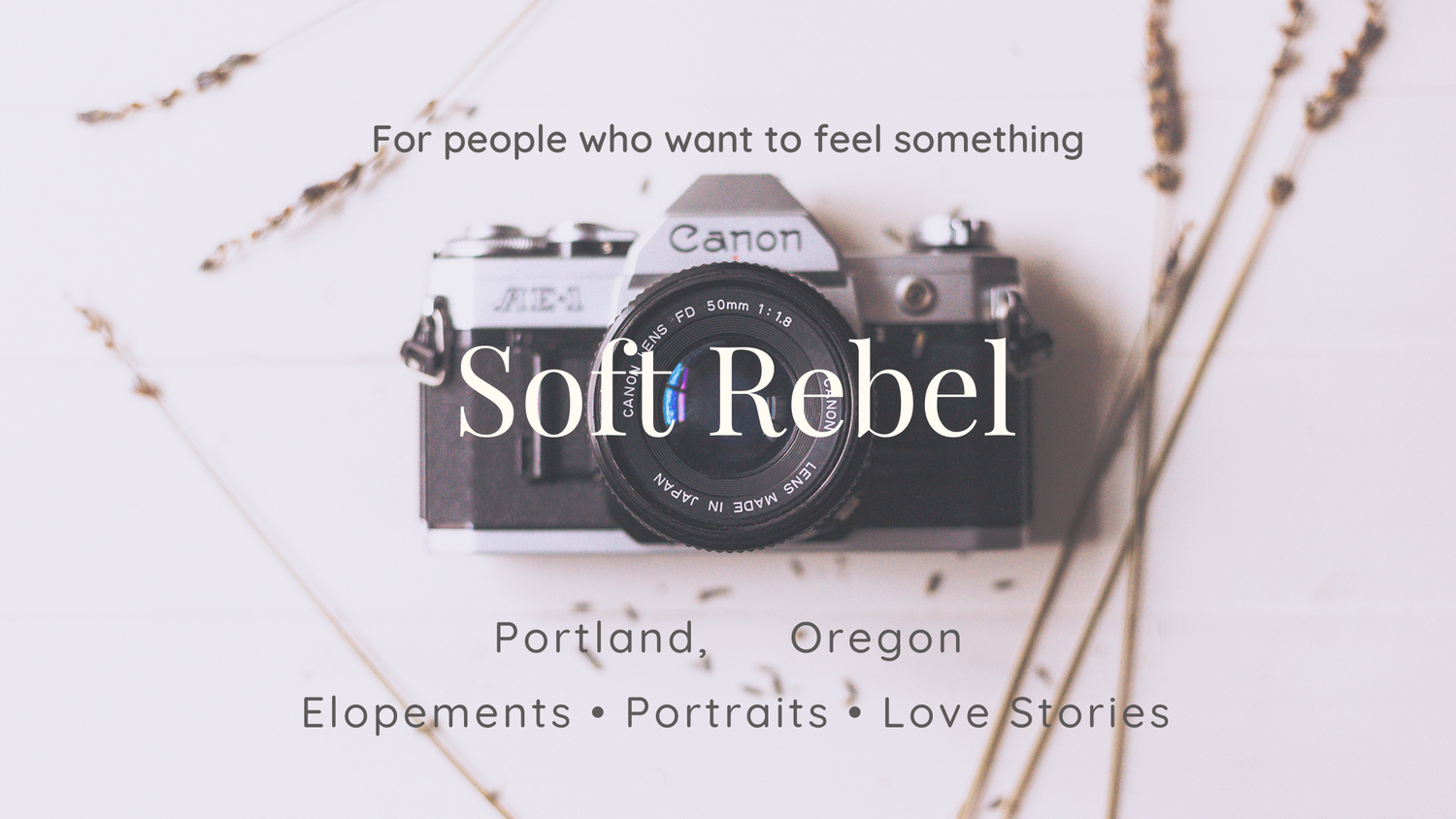 Soft pastel purple and beige website banner design with elegant calligraphy text and location details.
