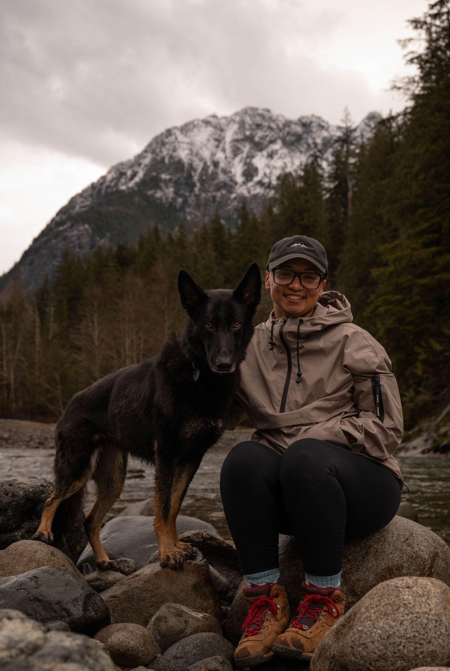 Black German Shepherd and owner in the PNW