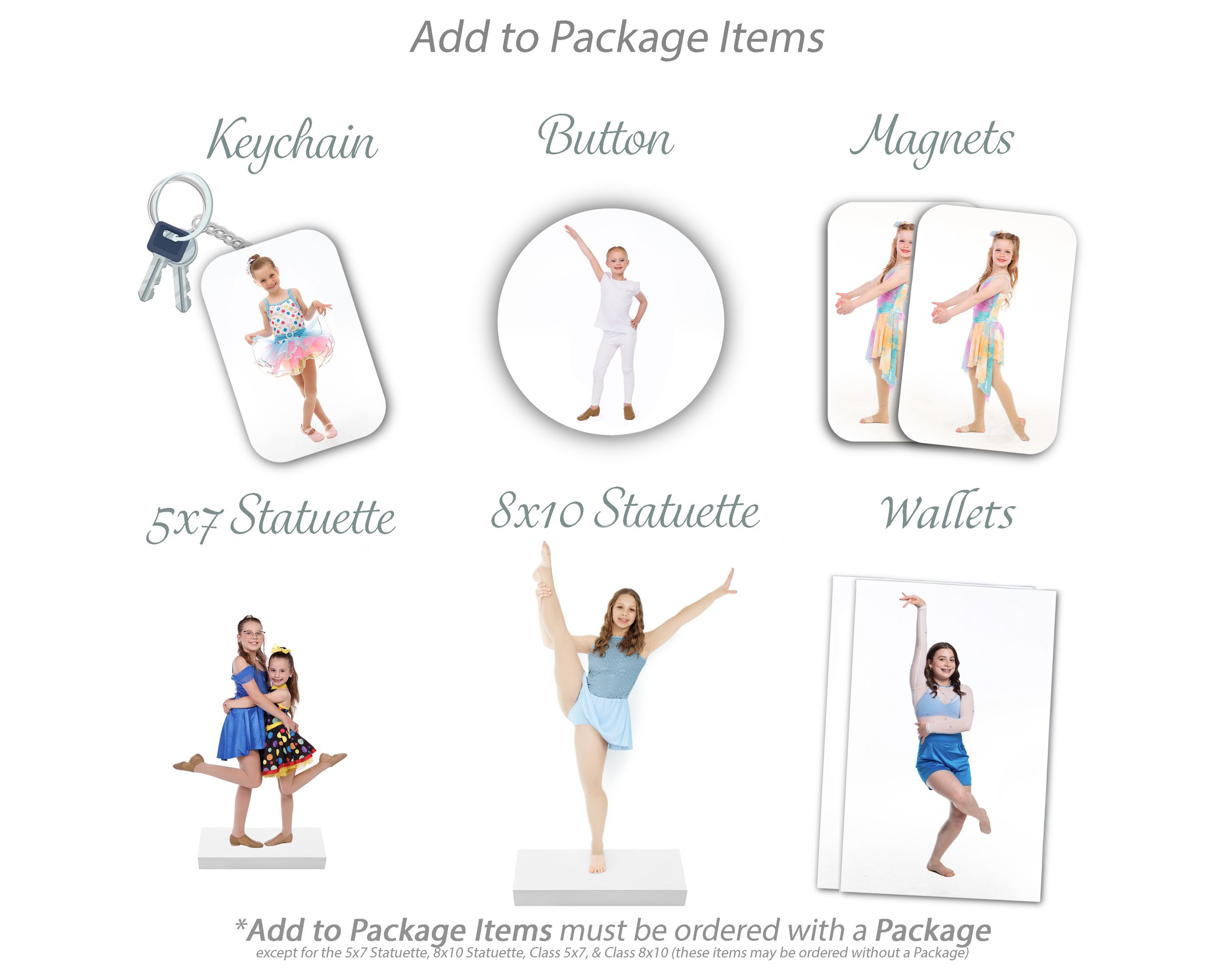 Product display showing dance-themed merchandise options including keychains, buttons and magnets.