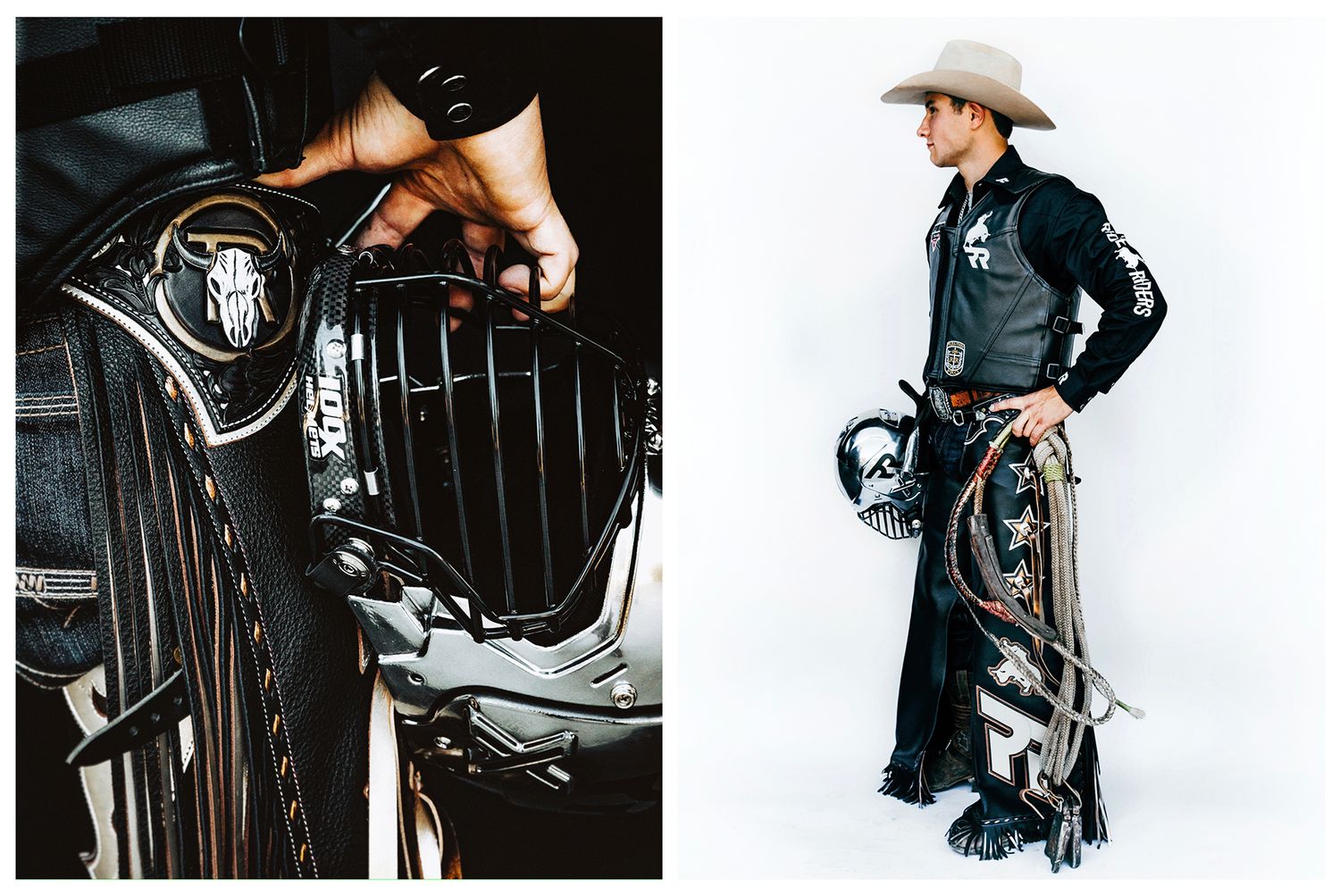 Arizona Ridge Rider bull rider with helmet photographed by Chris Douglas for Teton Ridge