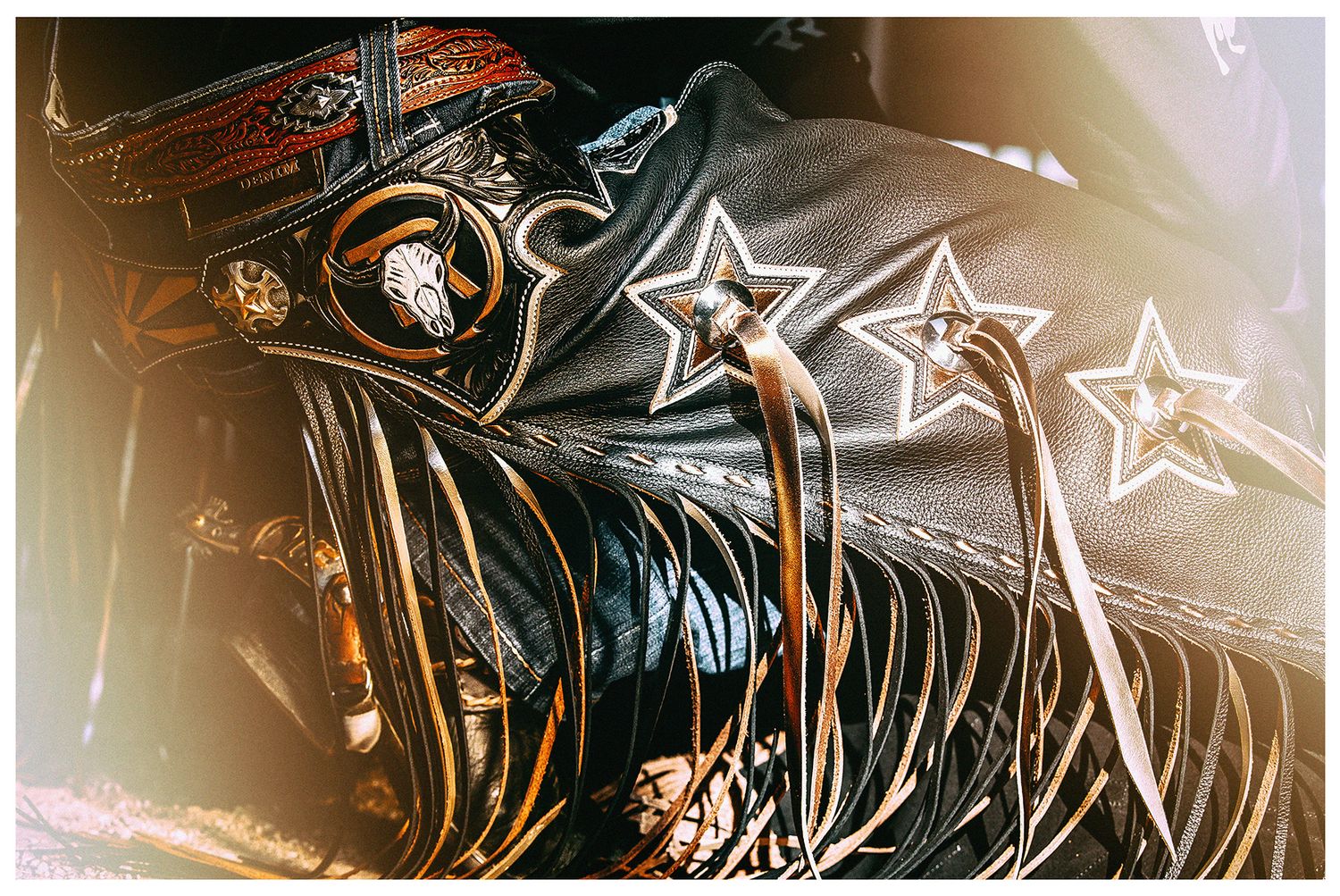 Rodeo chaps with the Teton Ridge logo and Arizona flag made by Sterling Lamb photographed by Chris Douglas