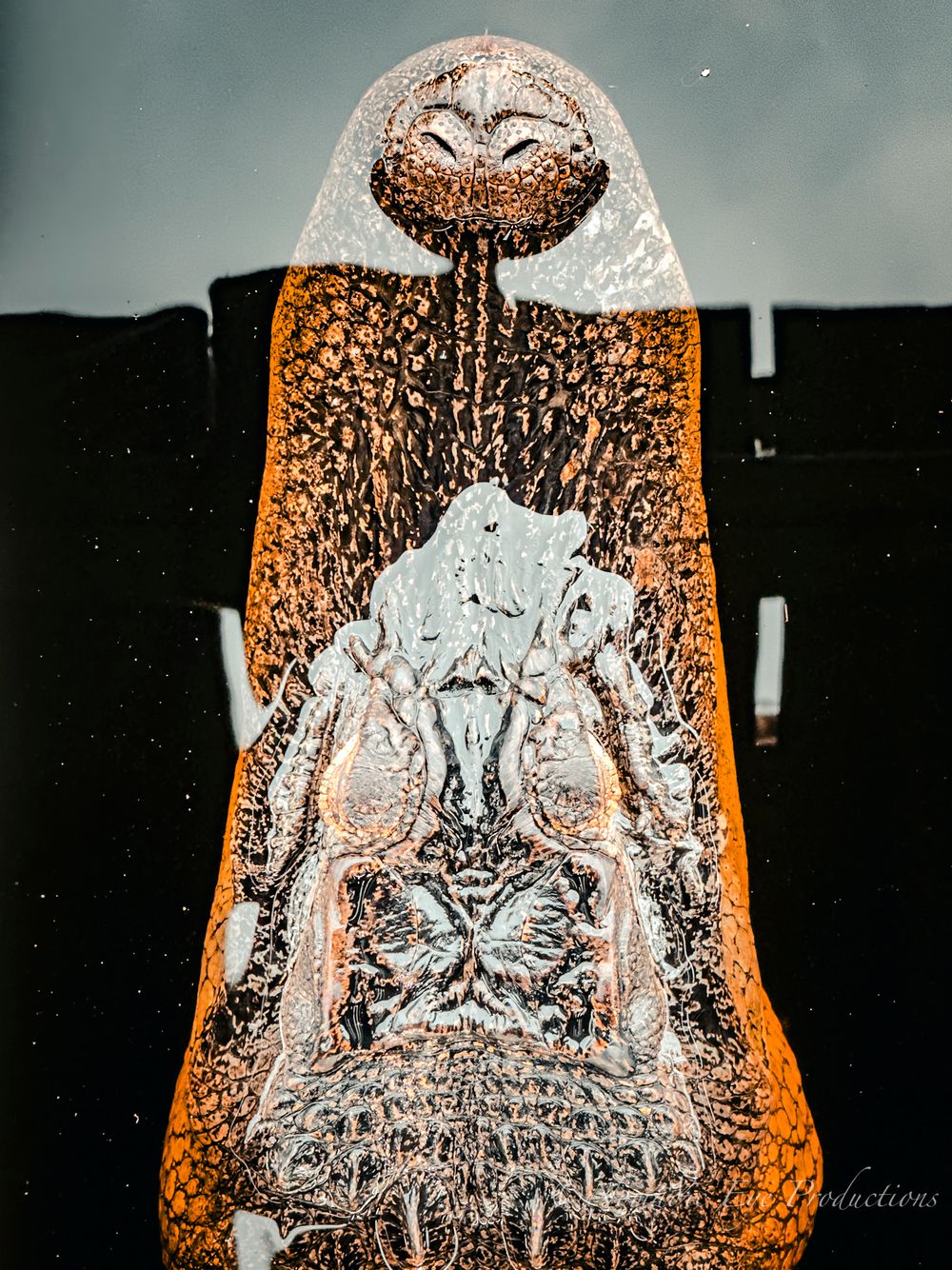 Macro shot of frost patterns forming on an amber glass bottle against dark background.