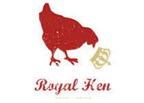 Red and white banner design featuring a Royal Hen logo with decorative flourishes and chicken silhouettes.