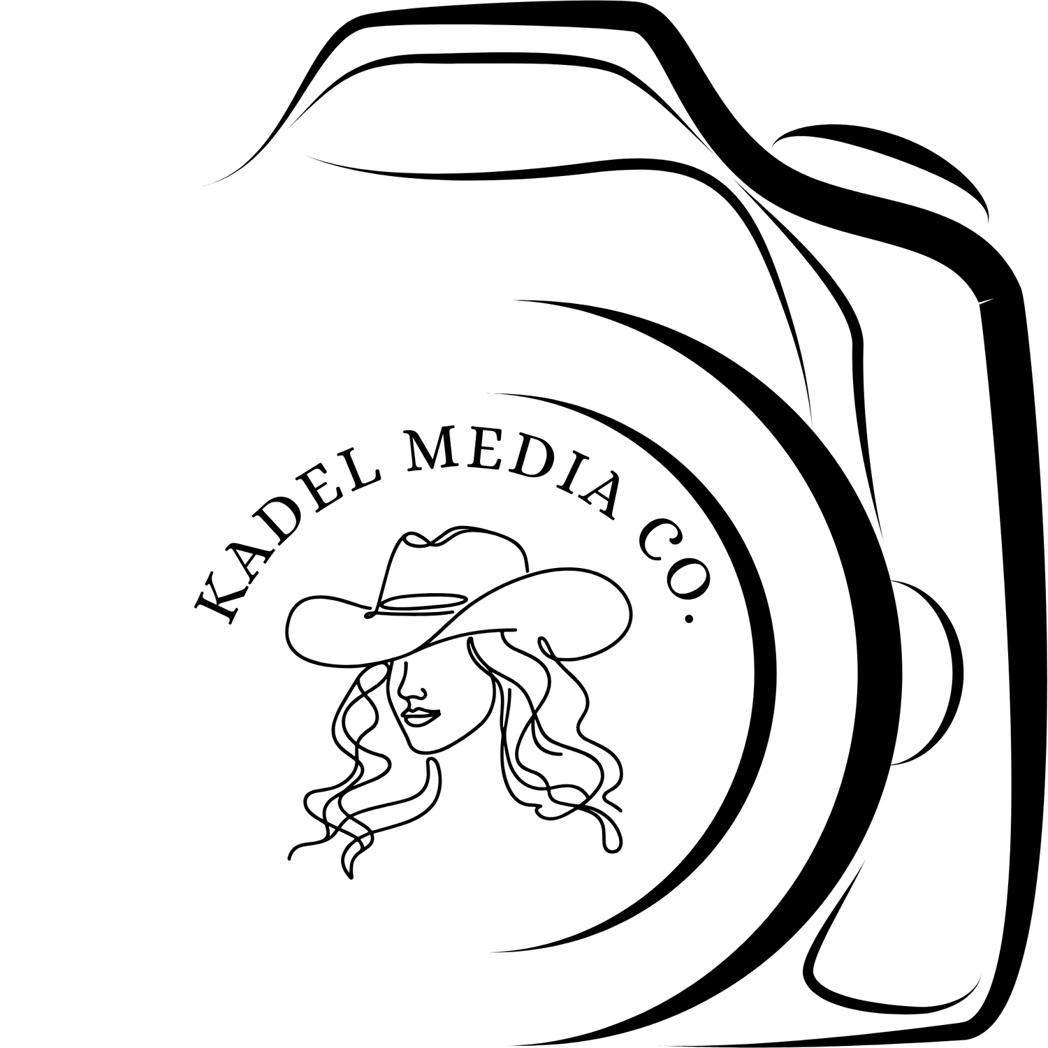Kadel Media Co. logo featuring a line-art camera with a cowgirl illustration in the center.