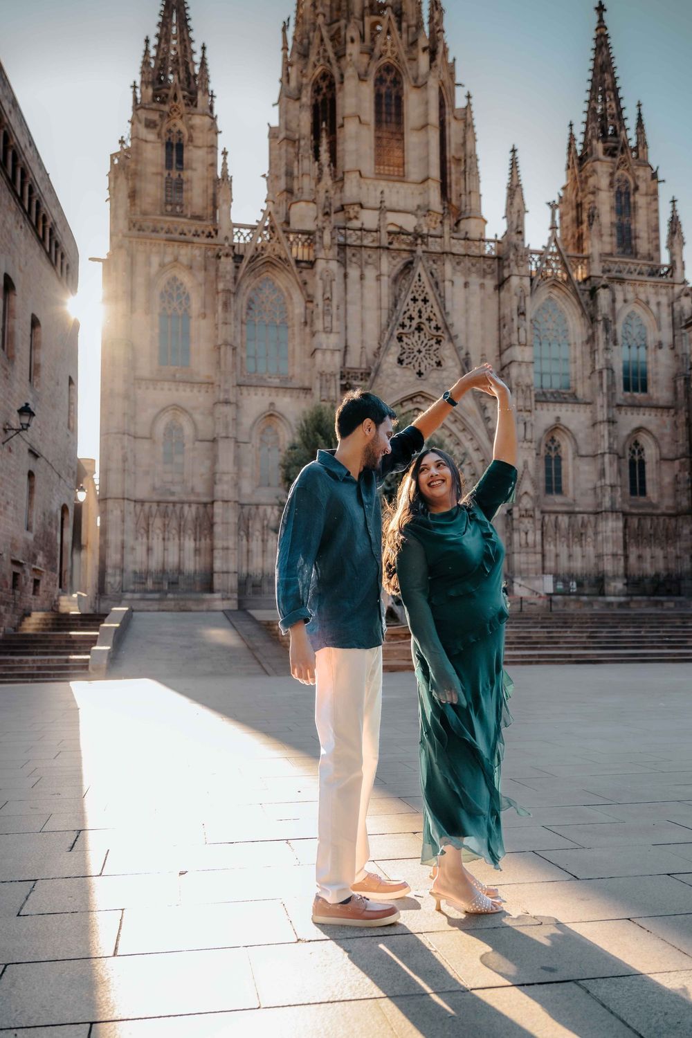 Sara wearing a stylish outfit for her Barcelona anniversary trip.