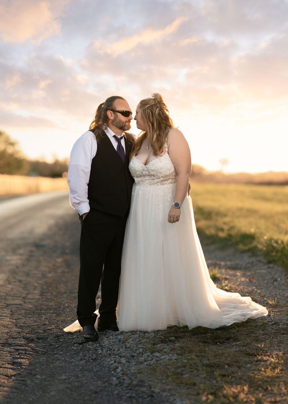 Sunset with Ohio bride and groom at their wedding reception