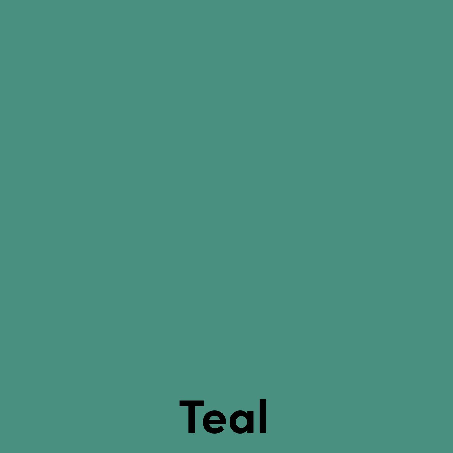 Aqua green color swatch labeled 'Teal' in black text at the bottom.