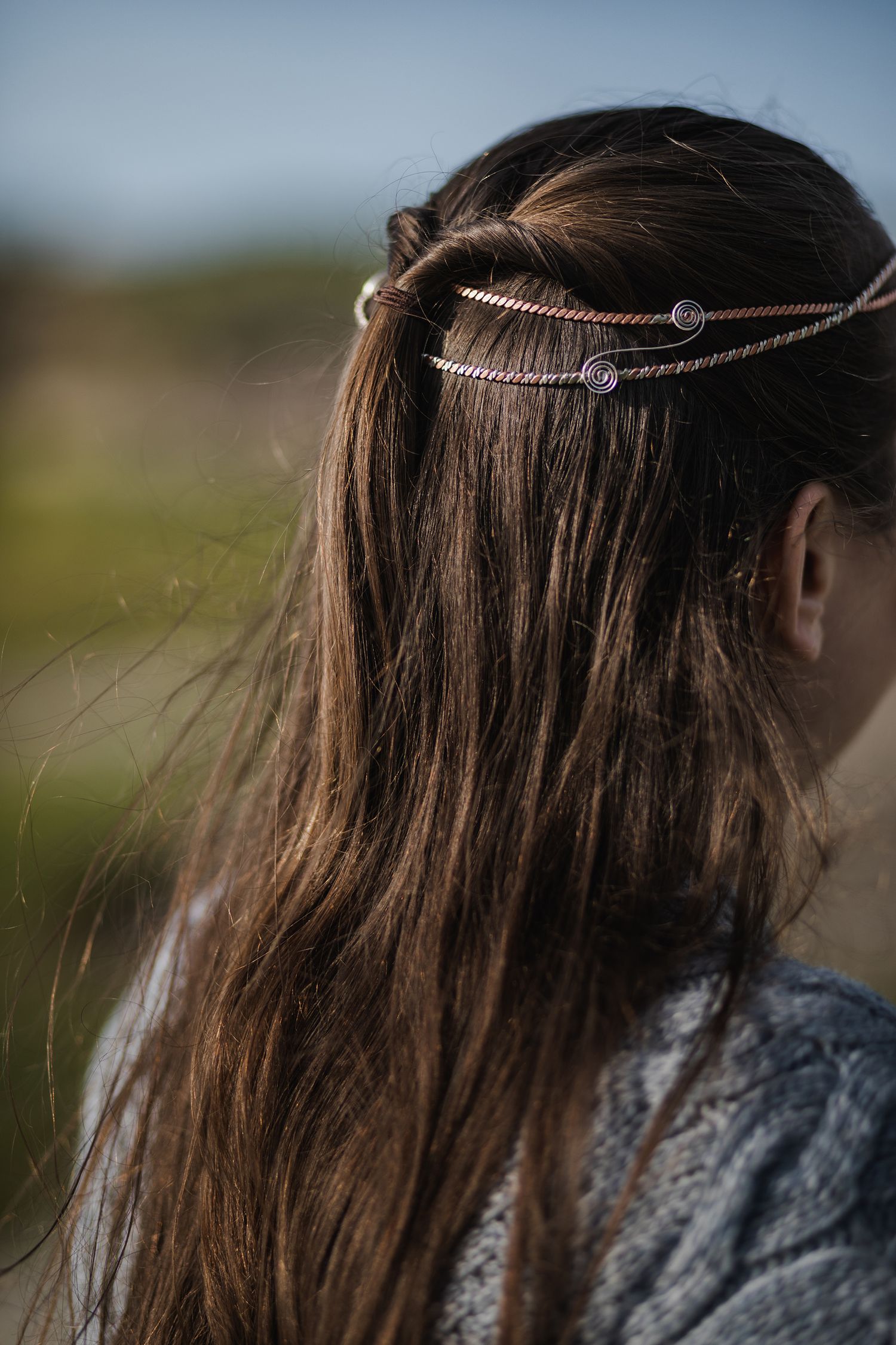 close up of a brides hair piece at elopement at Hags Head Cliffs of Moher