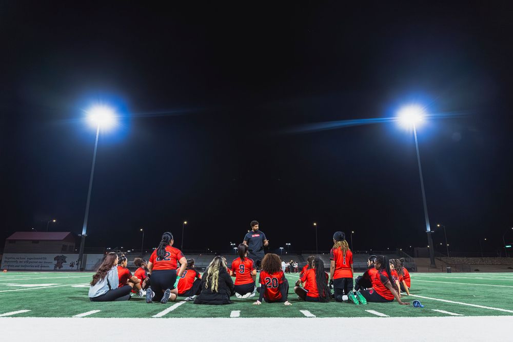 Girls flag football post game meeting