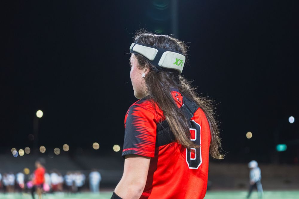 Girls flag football player looking off left (Aura farming)