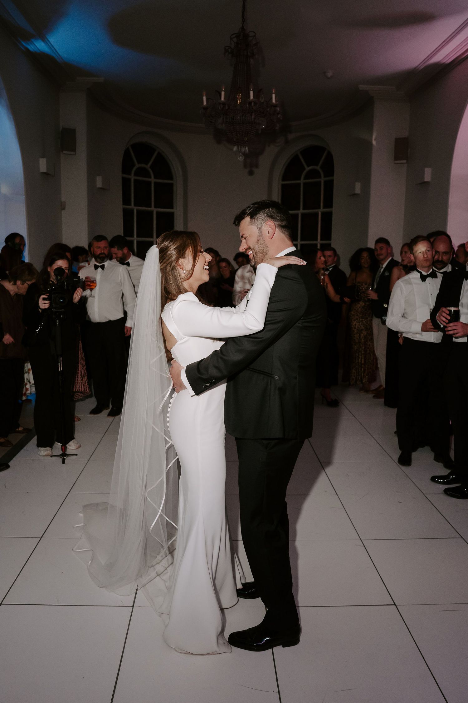 bride and groom during first dance at Iscoyd park