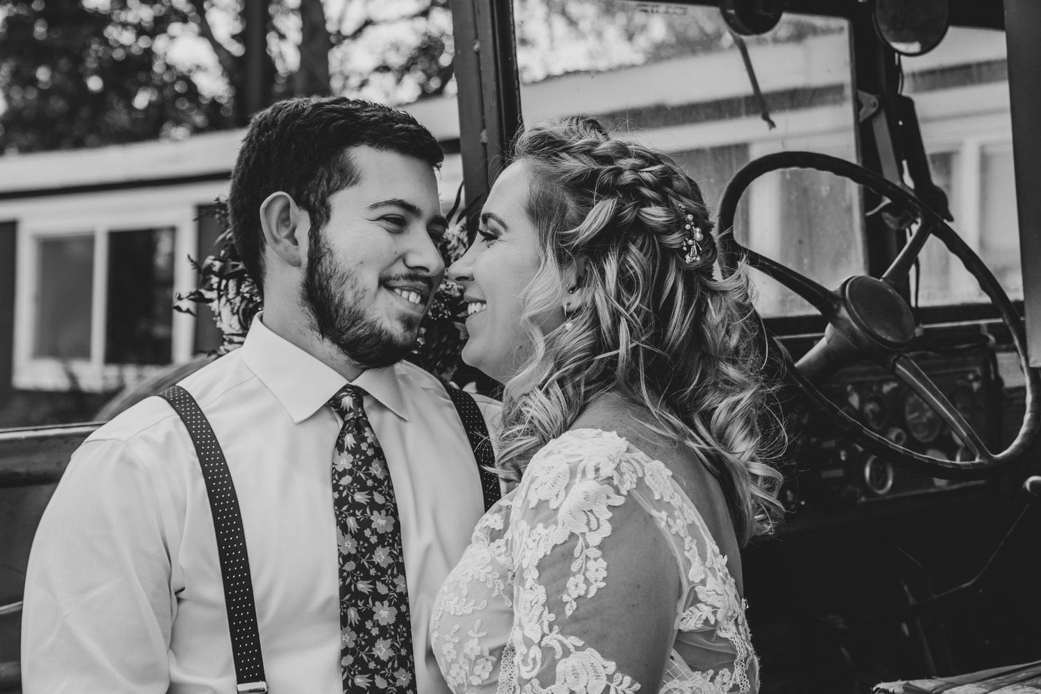 Bride and Groom portrait with a vintage truck in Cheyenne, Wyoming