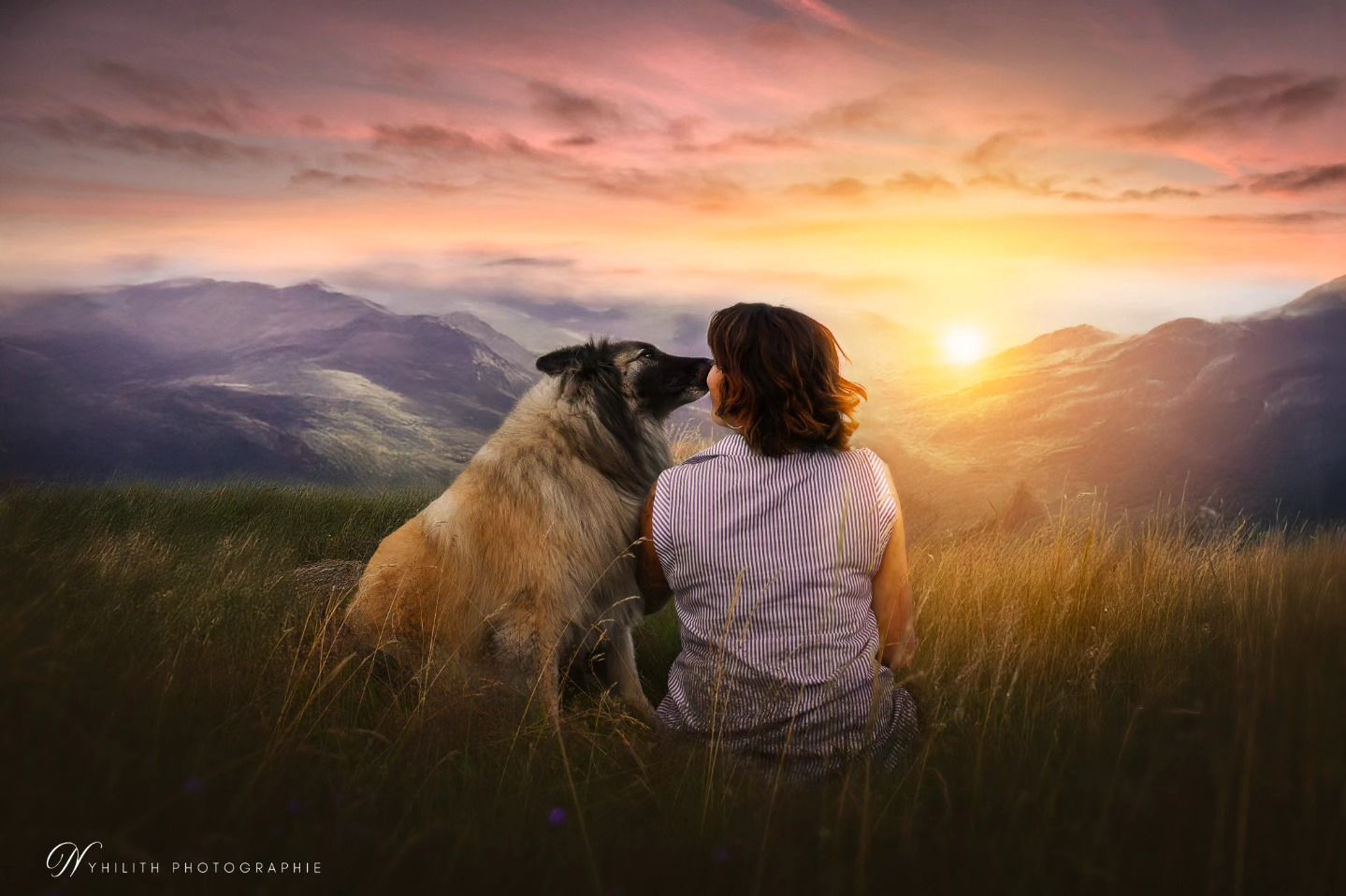 Séance Photo d'un maitre et son chien au coucher du soleil réalisé par Nyhilith Photographie basée en Meuse à Verdun