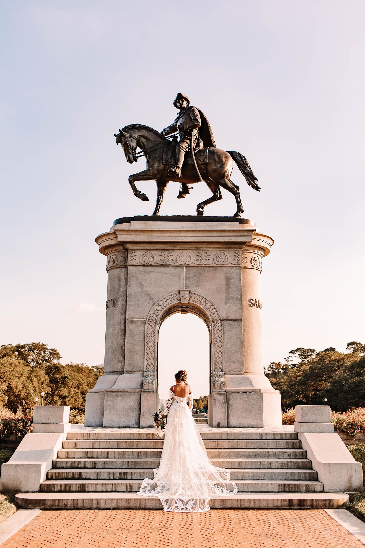 Houston Photographer taking bridal portraits in Hermann Park of a beautiful bride from the hill country.