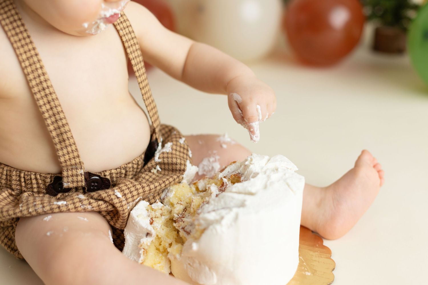 One year old during his smash the cake session. Greenville SC newborn photographer, Easley SC newborn photographer